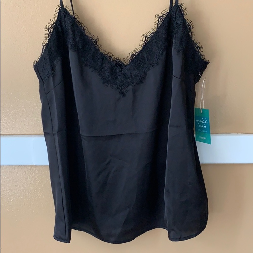 🔮Black Silk Cami Tank with Lace